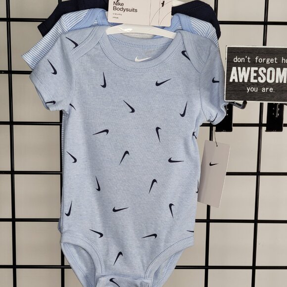 Nike Baby 3-Pack Bodysuits - Light Blue with Swoosh Print - Sporty & Comfortable